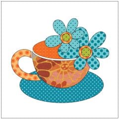 Tea Party - Tea Cups - Orange - Applique