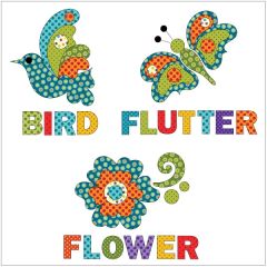 Bird, Butterfly, Flower - Retro Dotz - w/ letters - Applique Set