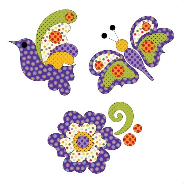 Bird, Butterfly, Flower - Purple Dotz - Applique Set